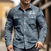 economico camicie western da uomo-Per uomo Renna Arrow Camicia di Velluto a Coste Camicia Western Giacca camicia Manica Lunga Vintage Retrò All'aperto Abbigliamento da lavoro Autunno Inverno Collo ripiegato Stampa 3D Camicie da