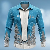 economico Costume di Natale-Natale Per uomo Costume di Natale Colletto finto e design del vestito Camicia da smoking stampata con cravatta Camicia Camicia con Bottoni Manica Lunga Divertente All'aperto Ferie Primavera Autunno
