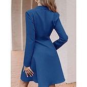 cheap Plain Dress-Women's Midi Dress Blazer Dress Fashion Modern Daily Office Vacation Regular Fit Plain Long Sleeve Deep U Shirt Collar Blue Black Camel Spring Fall Winter