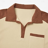 preiswerte T-Shirt mit Waffelstrick-Herren Waffel-T-Shirt Langarm V Ausschnitt Revers Herbst Frühling &amp; Herbst Einfarbig Mode Basic Lässig Farbblock Lässig Straße Sport Schwarz Marineblau Kaki Top T-Shirt für Herren