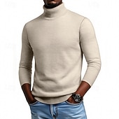 baratos suéter pulôver masculino-Homens Suéter Pulôver suéter Suéter de malha Estriado Tricotar Tops regulares Tricotado Tecido Gola Alta Moda Roupa de rua Casual Roupa Diária Roupa Outono Inverno Camelo Vinho S M L