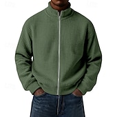cheap Basic Sweatshirts-Men's Sweatshirt Waffle Sweatshirt Full Zip Sweatshirt Wine Standing Collar Plain Zip Up Textured Casual Daily Sports &amp; Outdoor Streetwear Cool Sportswear Spring &amp;  Fall Clothing Apparel Hoodies