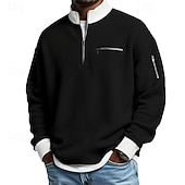 cheap Waffle Knit Tee-Men's Waffle T-shirt T Shirt Long Sleeve Half Zip Fall Fall &amp; Winter Solid Color Traditional / Vintage Casual Color Block Zipper Pocket Casual Home Outdoor Light Blue Black Green Top Tee for Men