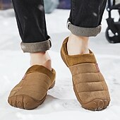 economico Ciabatte e infradito da uomo-scarpe slip-on trapuntate marroni da uomo con fodera in pile: calzature calde e comode per l'inverno e le uscite informali