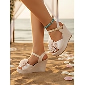 economico Damigella d&amp;#39;onore-sandali con zeppa da donna - tacchi a spillo con cinturino alla caviglia floreale, scarpe da sposa romantiche perfette per matrimoni in spiaggia e cerimonie estive