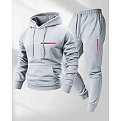 Недорогие спортивные костюмы-Муж. Спортивный костюм из двух частей Спортивные штаны Толстовка с капюшоном с карманом Однотонный Наборы одежды Наступила зима Темно-серый Темно-синий Тренажерный зал Пешеходный туризм Разрабатывать