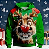 billige Juledyreantrekk-Jul Herre Elgjul Hattetrøje Genser Mote Daglig Fritid Crew-hals Med hette Hjem Fest Gave Sjø blå Kongeblå Grønn Snorer Høst Vinter Designer S M L XL XXL XXXL