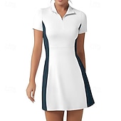 tanie Sukienka damska-Damskie Kolorowy blok Sukienka do tenisa Sukienka sportowa Szybkie wysychanie Elastyczny Oddychający Bransoletka tenisowa Obuwie sportowe Bieganie Kołnierz zapinany na zamek Sukienka Czarny Biały