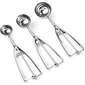 رخيصةأون أدوات وأجهزة المطبخ-مجموعة مغارف آيس كريم مكونة من 3 قطع، مغرفة آيس كريم من الفولاذ المقاوم للصدأ مع إطلاق الزناد، مغرفة كوكيز للخبز، مغرفة عجينة كوكيز