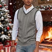 abordables Gilet pull-Homme Pull de Noël Chandails de Noël Pull Gilet pull de Noël Robe pull Côtelé Torsadé Tricoter Hauts Réguliers Tricoté Uni Col en V Mode Occasionnel Vacances Tenue quotidienne Vêtement Tenue Automne