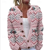 halpa ruma villapaita-Naisten Neulos Neule Tyylikäs Muoti söpö tyyli Kukka Kuvitettu Joulukuusi Tiukka pyöreä kaula-aukko Napit Kudottu Painettu Pitkähihainen Tavalliset topit Neuloa Joulu ulko- Koti Valkoinen Vaalean