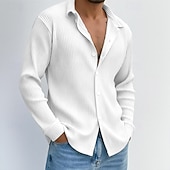 baratos Camisas casuais inteligentes masculinas-Homens Camisa Social Malha canelada Camisa casual Camisa de colarinho de banda camisa de botão Branco Azul Royal Cinzento Azul Claro Manga Longa Tecido Colarinho Casual Diário Roupa Moda Moderno