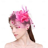 levne fascinátory-Čelenka Tyl Látka 30. léta Svatební Čajový dýchánek Dostih koktejl Elegantní Vinobraní S Peří Přílba Pokrývky Hlavy