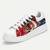 cheap Men's Christmas Shoes-Men's White Christmas Sneakers with Santa and Dog Design - Trendy Footwear for Festive Occasions and Christmas Parties
