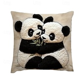 cheap Textured Throw Pillows-Panda Hug Design Linen Pillow Cover 2D Flat Print Modern Square Cushion Case with Zipper Closure Soft Decorative Throw Pillow Cover for Sofa Bedroom Living Room Decor