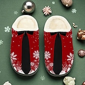 abordables Pantoufles &amp; tongs-Chaussons imprimés smoking de Noël pour hommes - Design smoking classique, pantoufles doublées de peluche pour hommes, thème des fêtes pour les fêtes de Noël, détente et cadeaux de vacances