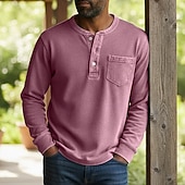 billiga Casual Henley T-shirt-SoftFade™ Herr Henley Skjorta 100% Bomull Syra Tvättad Skjorta T-shirt Tee Lång Ärmar Vintage Fast Retro Vintage Avslappnad Vintage Stil Garment Dyed Blekt Henley Avslappnad Vår Höst Rosa Lila Henley