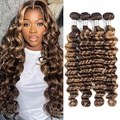 Недорогие 4 пучка человеческих волос-стр. 4/27#, свободные глубокие пучки натуральных волос (4 пучка, 18, 18, 20, 20 дюймов)