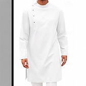 Недорогие Халаты-Муж. Домашняя одежда Ночная рубашка Ночная сорочка Полотняное плетение Стиль Удобная обувь Дом Повседневные Хлопок Дышащий Воротник-стойка Длинный рукав Весна Осень Черный Белый