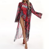 levne Rash guardy One Piece-Dámské Plážové zahalovací šaty Dlouhé splývavé kimono kardigany Grafika Cikánský Krátká noha Šifón Ochrana proti UV záření Prodyšné Dlouhý rukáv Plavky Surfování Plážové prázdniny Léto