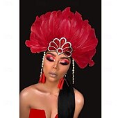 tanie Akcesoria-Karnawał 2026 Rio Karnawał Akcesoria Samba Karnawałowa Tiara z Piór dla Kobiet - Czerwona Cekinowa Tiara Tancerki - Akcesoria Do Tańca na Festiwal Mardi Gras Kostium na Festiwal Brazylia