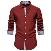abordables Camisas de vestir para hombres-Men's Shirt Dress Shirt Casual Shirt Button Up Shirt Plain Formal Wedding Blue White Red Long Sleeve Lapel Summer Spring Clothing Apparel Patchwork