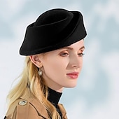 abordables Sombreros de Fiesta-Sombreros 100% lana, boina, sombrero fedora, sombrero platillo, cóctel de boda, elegante tocado de tul de color puro.