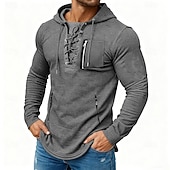 preiswerte Basic-T-Shirts-Herren T Shirt T-Shirt Langarmshirt Langarm Mit Kapuze Frühling &amp; Herbst Ganzjahres Einfarbig Mode Designer Basic Schnürung Reißverschlusstasche Urlaub Straße Lässig Dunkelgrau Schwarz Koffee Top
