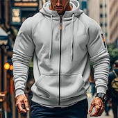 baratos hoodies básicos dos homens-Homens Moletom Full Zip Hoodie Moletom com zíper Azul Preto Branco Verde Tropa Vinho Com Capuz Tecido Zip Up Bolsos Desportos e Ar livre Casual Diário Roupa de rua Designer Básico Primavera Outono