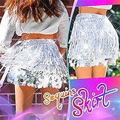 economico Abbigliamento danza del ventre-Gonna di Paillettes Samba Dancewear Gonna Sparkly con Frange Gonna Glitter da Danza del Ventre Scarf Hip per Carnevale Festival Festa Costume di Performance