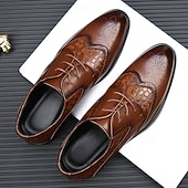 halpa Muodollinen-Miesten ruskeat krokotiilikuvioiset keinonahkaiset oxfordit – klassinen brogue-tyyli jouluun ja juhlatilaisuuksiin