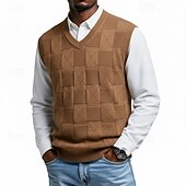 halpa miesten villapaita liivi-Miesten Neulepusero Mekko villapaita Liivi Neulottu villapaita Joustin Neuloa Tavalliset topit Kudottu Tavallinen V kaula-aukko Muoti Katutyyli Loma liiketoiminta Vaatetus Hihaton Syksy Talvi Sininen