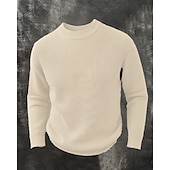 voordelige pullover voor heren-Voor heren Trui Gebreide trui Geribd Kabel breien Normale tops Gebreid Effen Strakke ronde hals Modern Modern eigentijds Casual Alledaagse kleding Kleding Herfst Winter Wit S M L