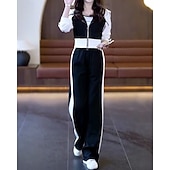 رخيصةأون بدلات رياضية-نسائي سويت شيرت بسحاب بنطلون واسع الساق بدلة رياضية من قطعتين رباط ألوان متناوبة أطقم ملابس رياضية الخريف أسود أبيض المشي لمسافات طويلة مهنة ركض كم طويل رياضة ألبسة رياضية مرن نسبياً عادي