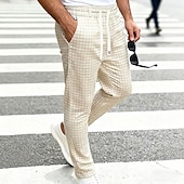 cheap Casual Pants-Men's Trousers Casual Pants Drawstring Pocket Elastic Waist Plaid Comfort Soft Outdoor Daily Holiday Fashion Classic Style Dark Khaki Light Khaki Micro-elastic