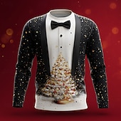 levne Vánoční kostým-Vánoce Pánské Vánoční kostým Smoking Tričko Dlouhý rukáv tričko 3D tisk Tričkový Košile Módní Základní 3D ulice Ležérní Denní Černý 4 Černá 1 Černá 3 Léto Jaro Oblečení S M L XL XXL XXXL