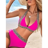 رخيصةأون أطقم البيكيني-ملابس سباحة نسائية بيكيني قطعتين م تفادي بالألوان المتباينة نحيف بدون ظهر إجازة ملابس شاطئية بلون موحد على شكل هالتر بدون أكمام