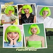 abordables Pelucas de carnaval-Peluca de carnaval 2026 Rubio Negro Azul Recto Bob Corta Peluca sintética para festival Carnaval Desfile Cabello para disfraz de cosplay para Mujer