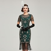 economico Abiti degli anni '20-Set Anni Ruggenti Anni 1920 Lunghezza al ginocchio Lunghezza corta Abito Flapper Abiti Costume da festa con accessori Manica illusione Maniche corte Il grande Gatsby Invitato al matrimonio Paillettes