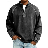  Voor heren Overhemd van 100% katoen met zure wassing T-shirt Lange mouw Opstaand Lente Herfst Herfst winter Effen Vintage Streetwear Casual Rits omhoog Standaard Casual Huis Straat Zwart Roze