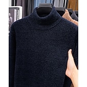 preiswerte Herrenpullover-Herren Pullover Fleece Pullover Strickpullover Gerippt Stricken Normale Oberteile Gestrickt Einfach Rollkragen Mode Basic Urlaub Alltagskleidung Bekleidung Herbst Winter Schwarz Marineblau M L XL