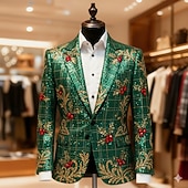 billige Julesceneantrekk-Jul Herre Grafisk Blazer jakke Frakk Bekvem Kunstnerisk Fritid Festkveldsklær Daglig Festival 3D-utskrift Knapper Høst vinter Med hakk Langermet Blå Rød Lilla