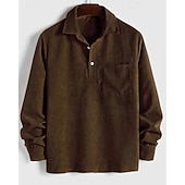 preiswerte Herren Popover Hemden-Herren Hemd Popover-Hemd Freizeithemd Strandhemd Cordhemd Braun Grün Dunkel Blau Aprikose Langarm Einfarbig Revers Urlaub Lässig Tasche Bekleidung Mode Lässig Bequem