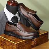 halpa Miesten loaferit ja nauhattomat kengät-Miesten ruskeat keinonahkaiset talvikengät, lämpimät ja mukavat, fleecevuori lisälämpöä varten, täydelliset talvipäiviin ja rentoon ulkoiluun