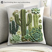 cheap Throw Pillows,Inserts &amp; Covers-Vintage Style Pillow Cover with 2D Flat Print Cactus and Potted Plant Design Single-Sided 18 Inch Cushion Case Decorative Throw Pillow for Sofa Home Decor