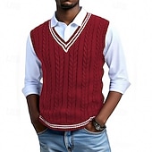economico gilet da uomo-Per uomo Gilet Maglione elegante Maglione Maglione a maglia A Coste Maglia Top Regolari Lavorato a maglia A righe Scollo a V Moda Casual Vacanza Abbigliamento quotidiano Abbigliamento Senza maniche