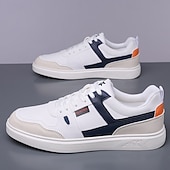 זול סניקרס קז'ואל-נעלי ספורט ספורטיביות לגברים בצבעי כחול כהה ולבן, קלות משקל ונוחות, עיצוב מודרני עם נגיעות כתומות, מושלמות ללבישה יומיומית וטיולים קז'ואליים