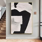 お買い得  抽象画-手描きの油絵、黒、グレー、白、モダン、抽象、キャンバスの油絵、ミニマリスト、テクスチャ、壁アート、手作りの絵画、リビングルーム、壁アート、ホームデコレーション