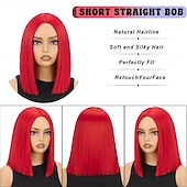 baratos Perucas de Carnaval-Peruca de Carnaval 2026 Rosa Vermelho Preta Liso Bob Curto Peruca sintética para festivais Mardi Gras Parada Cabelo para fantasia de cosplay para Feminino