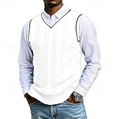 Недорогие мужские свитера жилет-Муж. Свитер жилет Платье-свитер Пуловер Свитер Жилет Вязаный свитер Рельефный узор Вязать Обычные топы Трикотаж Пэчворк V-образный вырез Мода Уличный стиль Отпуск Бизнес Одежда Без рукавов Осень Зима